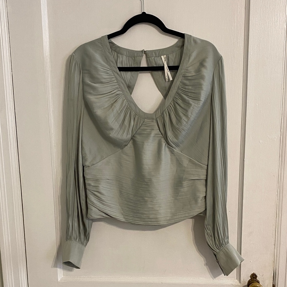 Anthropologie Sage Green Ruched Blouse